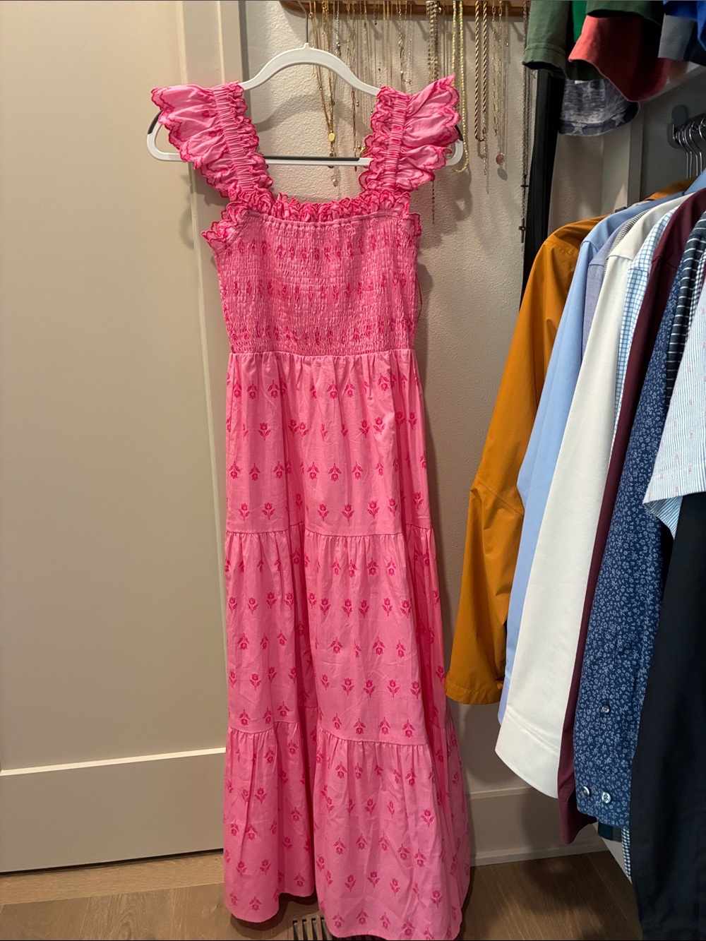 Moon River Pink Smocked Maxi Dress with Ruffle Straps